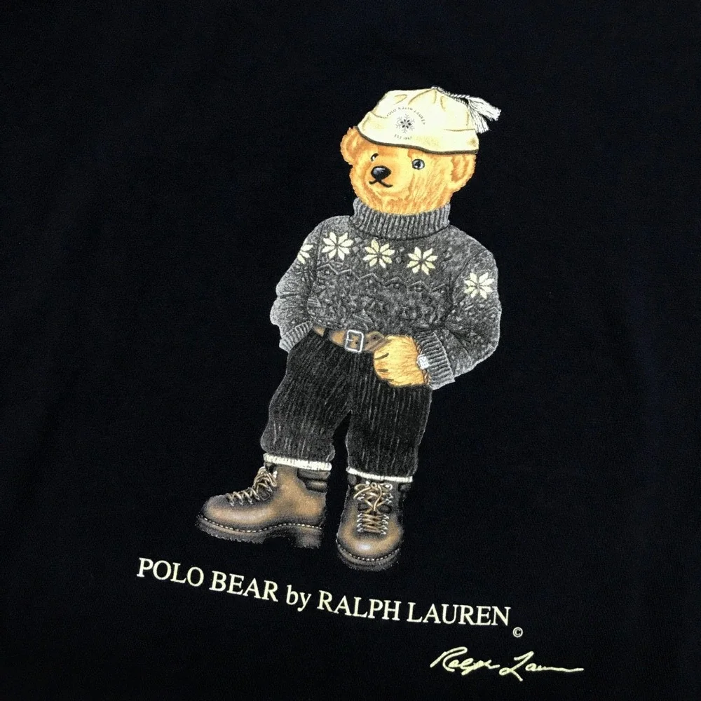Vintage 90s Polo Bear Ralph Lauren Mens Size L Navy Blue Long Sleeve Fair Isle